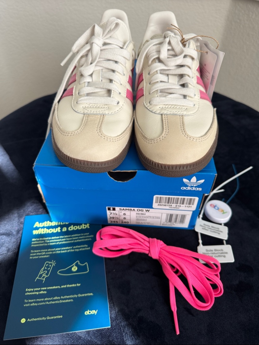 Womens Adidas Samba OG W Cream with Pink Stripes and Brown Sole - Picture 3 of 11